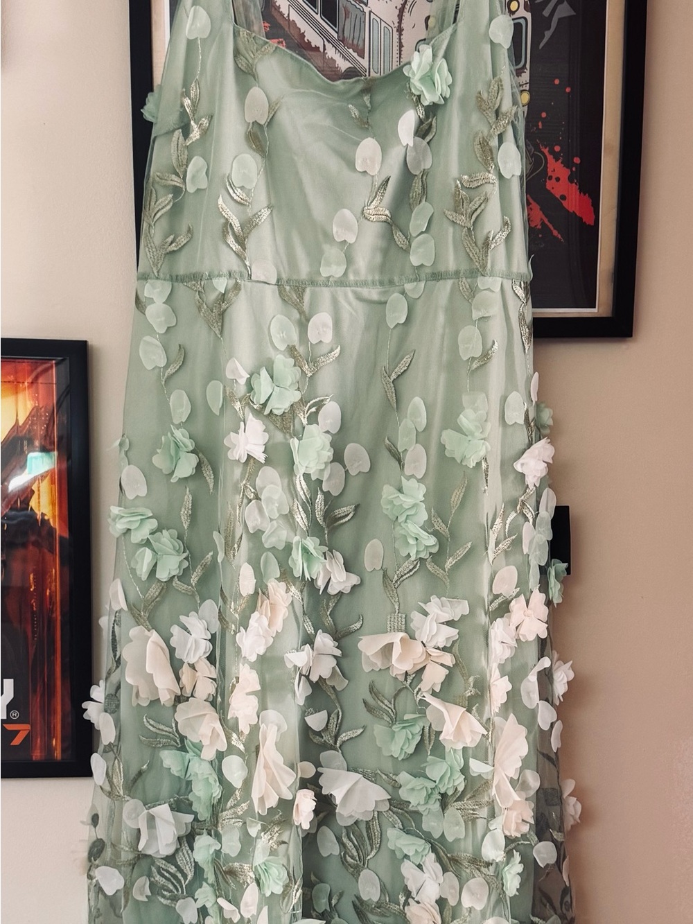 Lulu Mint Floral Appliqué Women's tea length